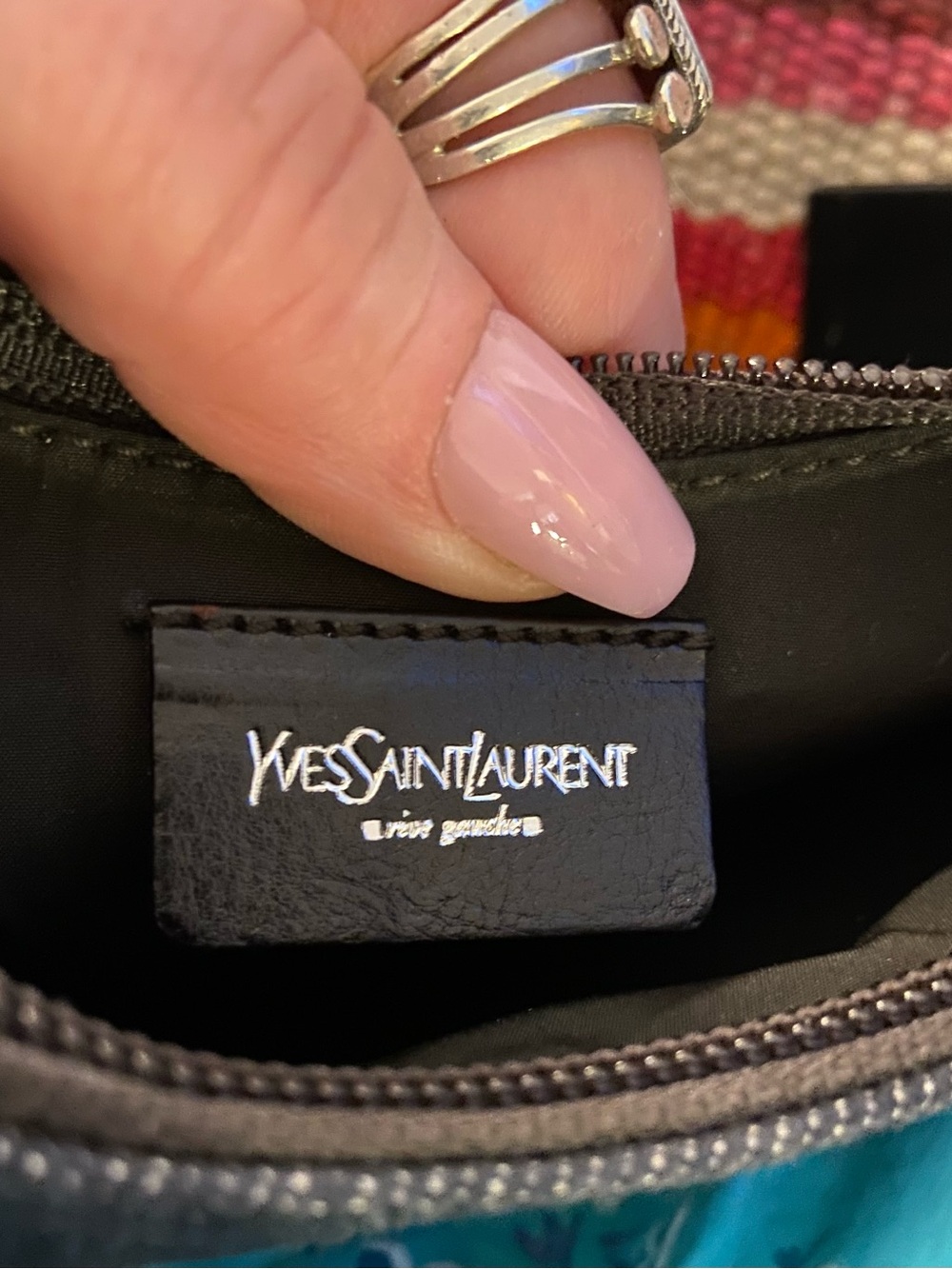 Yves Saint Laurent Black Denim Shoulder Bag with Silver Stud Accents - Picture 6 of 9